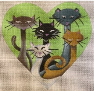 40052 - Cats on Mini Green Heart
