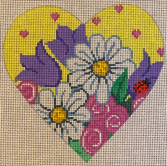 40148 - Heart - Daisies and Tulips on Yellow