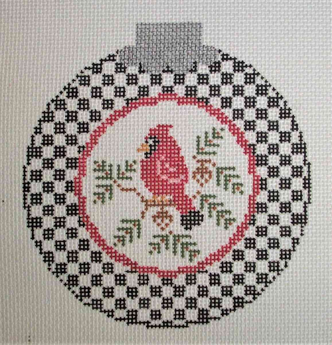 CO58B - Cardinal with Black and White Checks Ornament