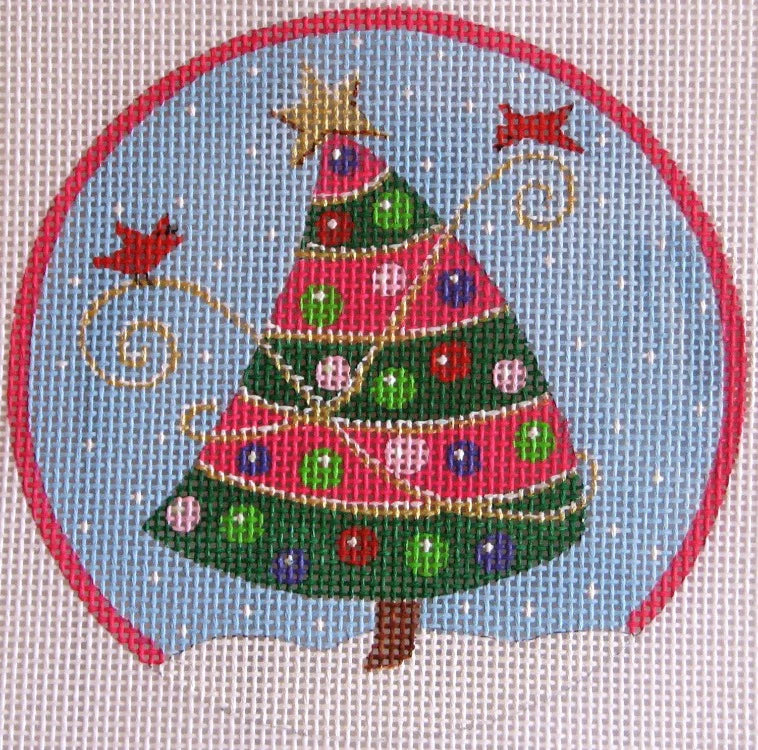 620 - Whimsical Tree with Red Stripes Ornament