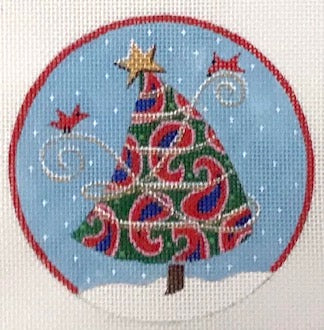622 - Paisley Tree with Red Trim Ornament
