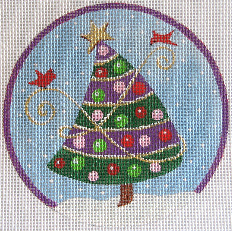 624 - Whimsical Tree with Purple Stripes Ornament