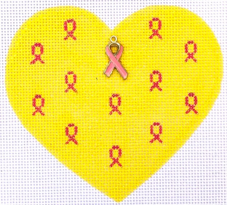 HB-708 - Pink Ribbon Heart Yellow