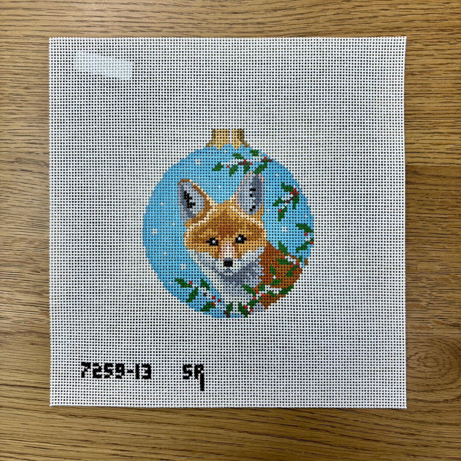 SR7259-13 - Baby Fox in Holly Ornament 13 mesh