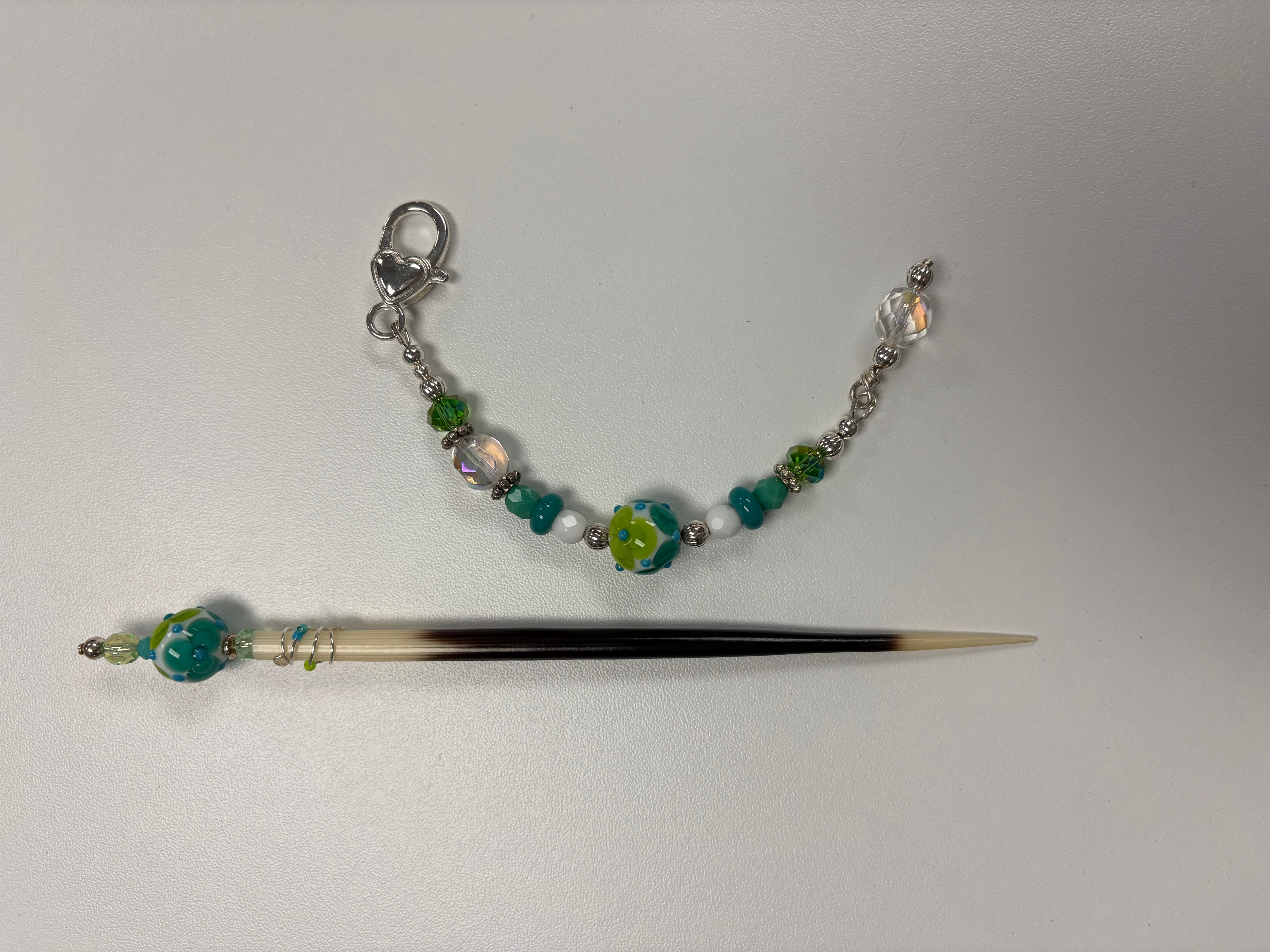 Laying Tool/Scissor Fob Set - Green & Blue Flowers