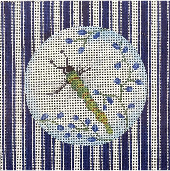 89001 - Dragonfly on Blue Ticking Stripe
