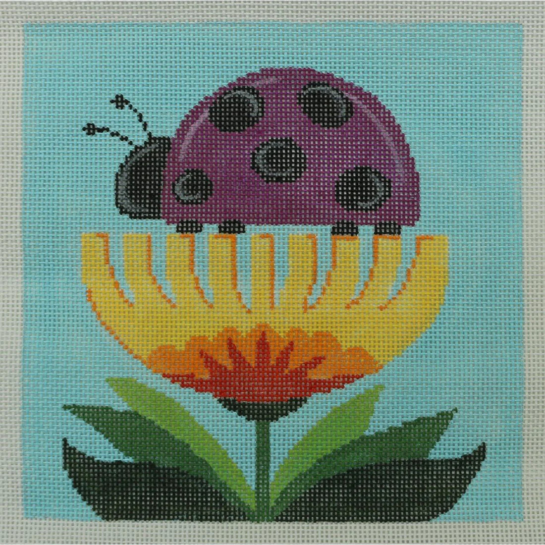 93142 -  Yellow Flower with Ladybug on Aqua