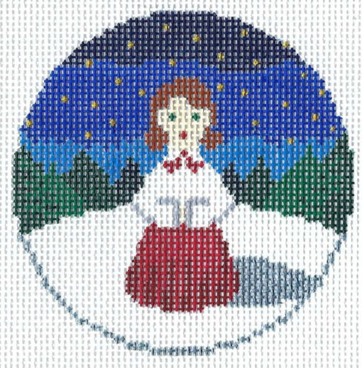 AF175 - Caroler with Brown Hair Round Ornament