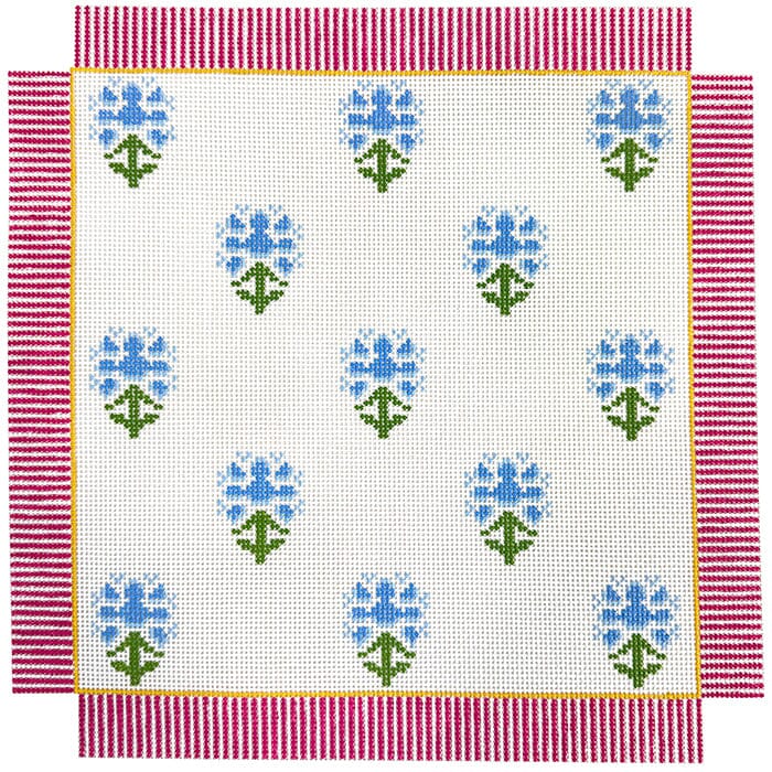 AF309 - Blue Block Print with Pink Stripe