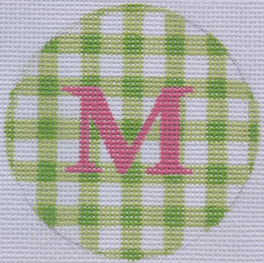 ALB-02 - Bright Disk Letters - Lime Gingham, Fuchsia Letter