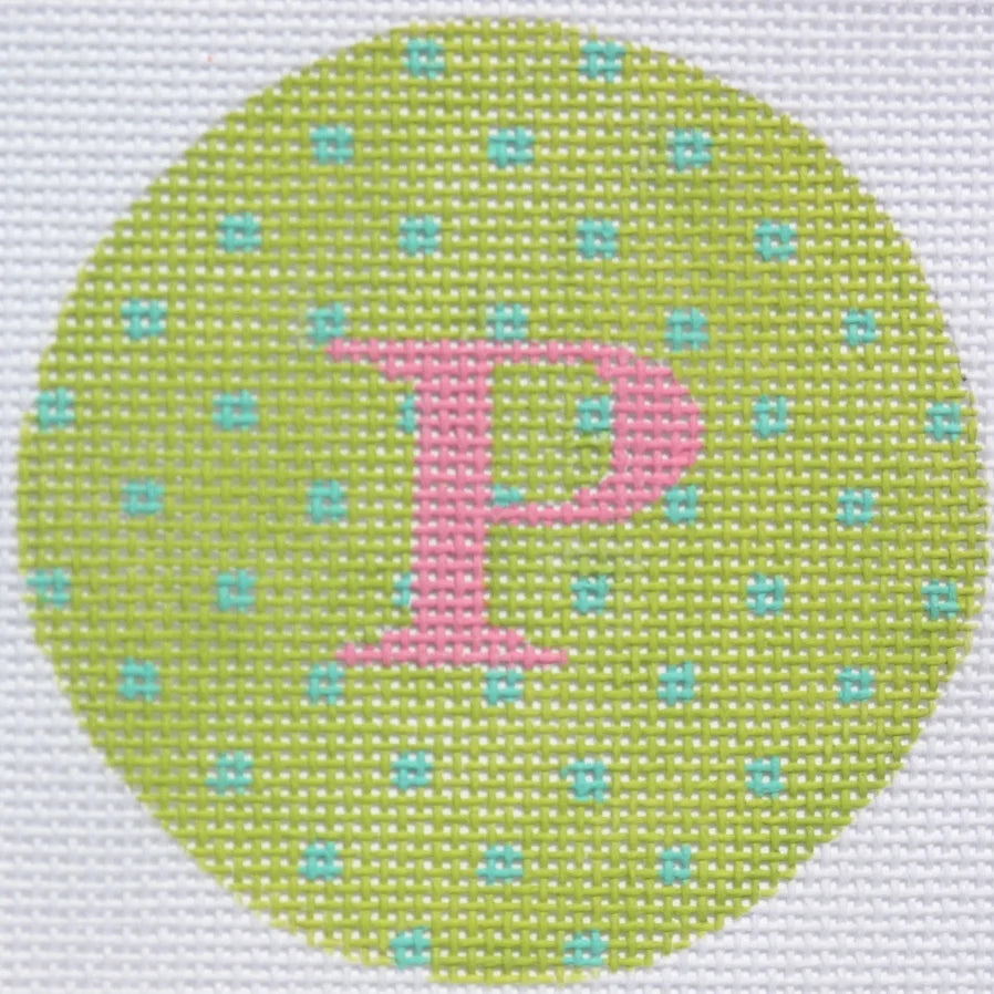 ALB-07 - Bright Disk Letters - Lime with Turquoise Dots, Pink Letter