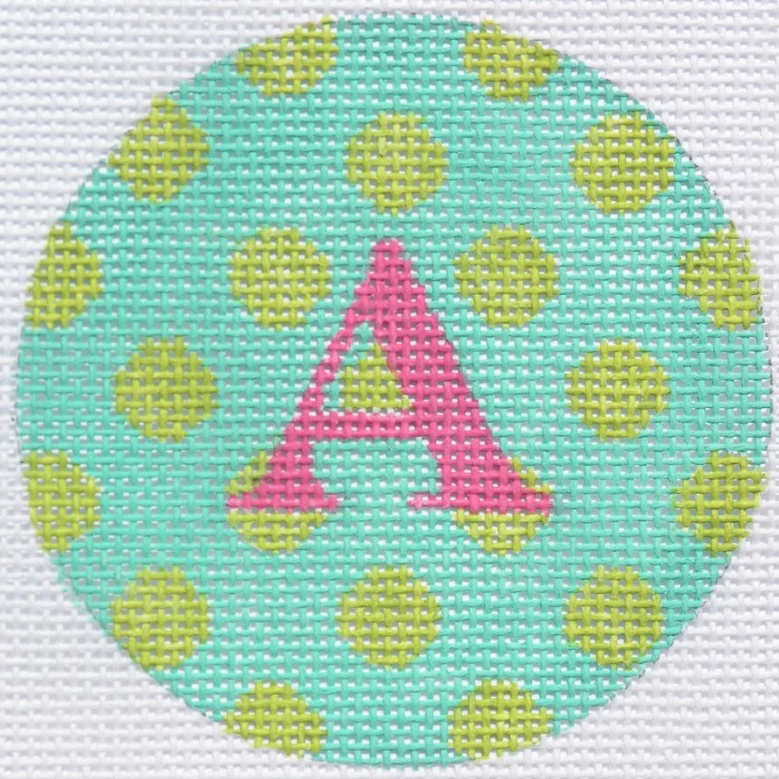 ALB-09 - Bright Disk Letters - Turquoise with Lime Polka Dots, Fuchsia Letter