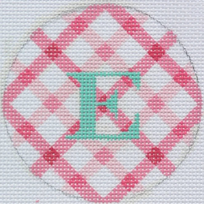 ALB-19 - Bright Disk Letters - Pinks Double Crisscross Gingham, Turquoise Letter