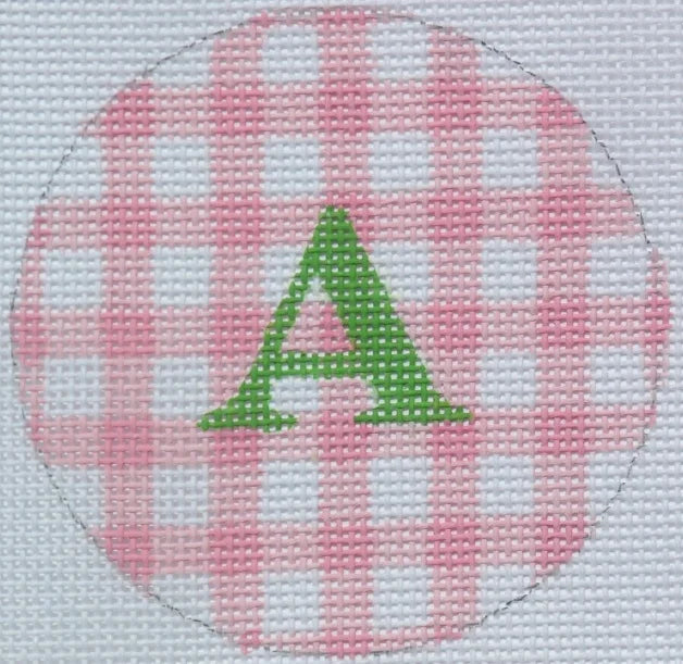 ALB-20 - Bright Disk Letters - Light Pink Gingham, Grass Green Letter