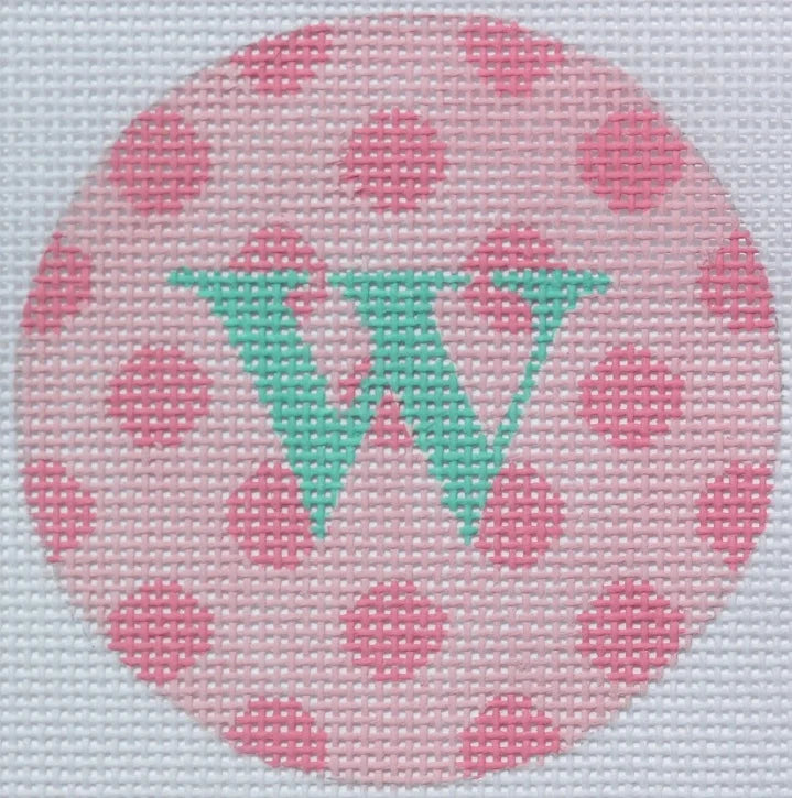 ALB-21 - Bright Disk Letters - Pink Polka Dot, Turquoise Letter