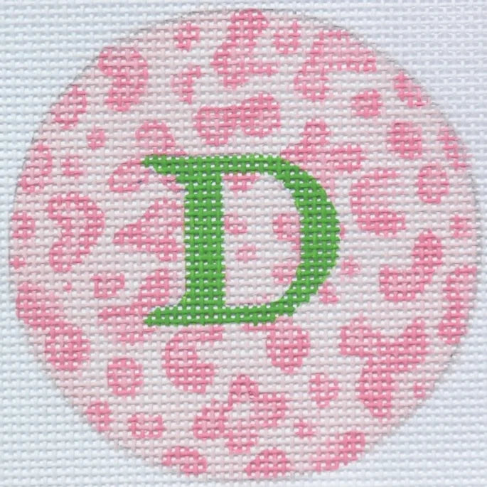 ALB-22 - Bright Disk Letters - Light Pink Leopard, Grass Green Letter