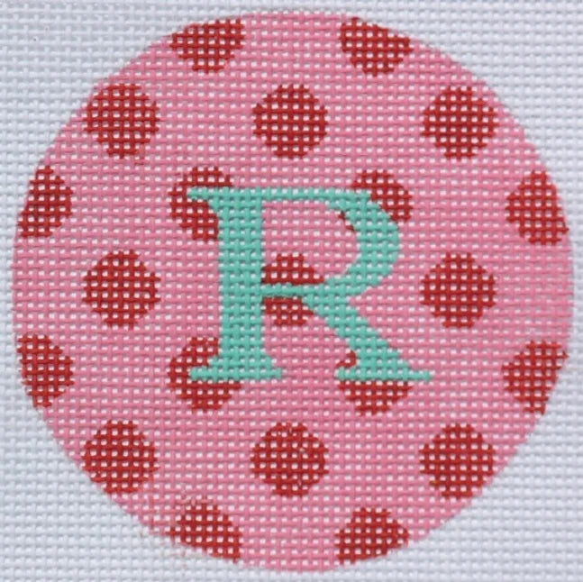 ALB-24 - Bright Disk Letters - Pink with Red Polka Dots, Turquoise Letter