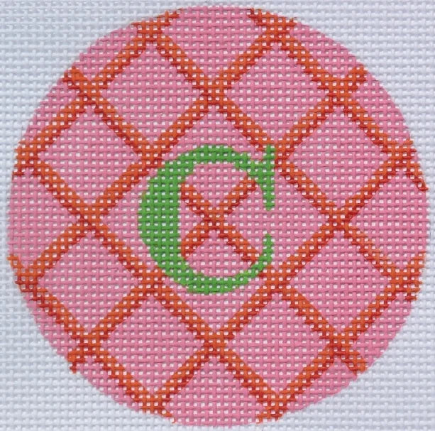 ALB-25 - Bright Disk Letters - Pink with Orange and Red Crisscross, Grass Green Letter