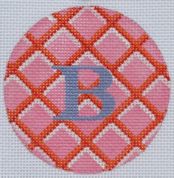 ALB-33 - Bright Disk Letters - Pink with Orange, Red, White Crisscross, Periwinkle Letter