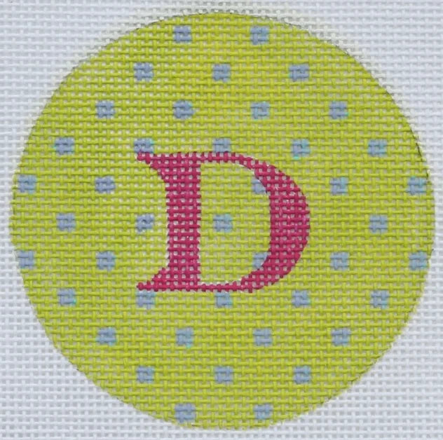 ALB-34 - Bright Disk Letters - Lime with Periwinkle Small Dots, Magenta Letter