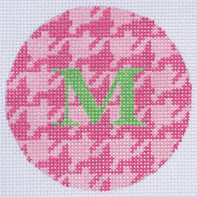 ALB-35 - Bright Disk Letters - Fuchsia and Light Pink Houndstooth, Grass Green Letter