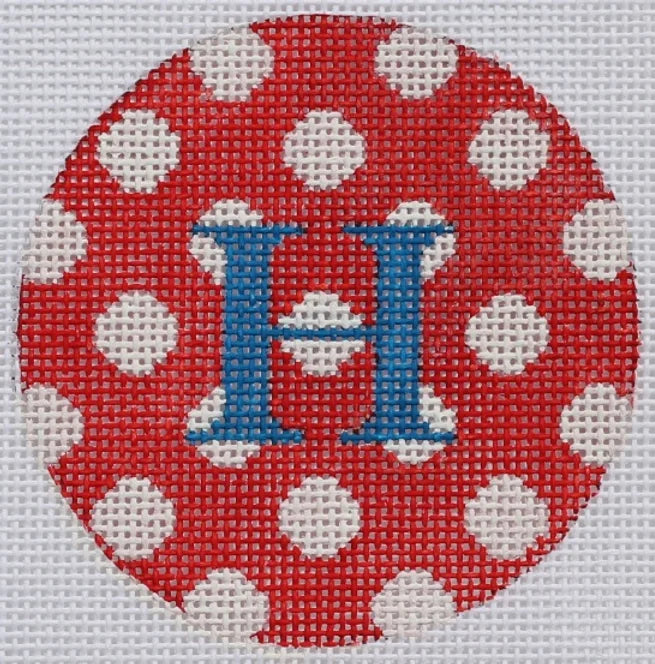 ALB-40 - Bright Disk Letters - Red and White Polka Dots, Marine Blue Letter