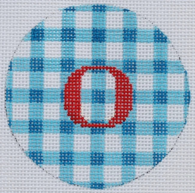 ALB-45 - Bright Disk Letters - Blues and White Gingham, Red Letter