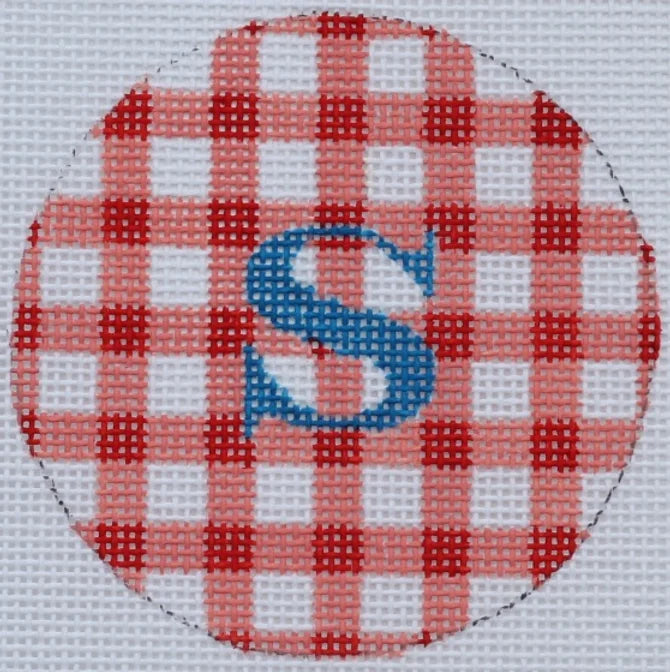 ALB-46 - Bright Disk Letters - Nantucket Red Gingham, Marine Blue Letter