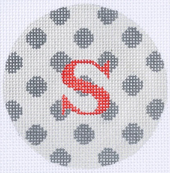 ALB-48 - Bright Disk Letters - Grey on Grey Polka Dot, Red Letter