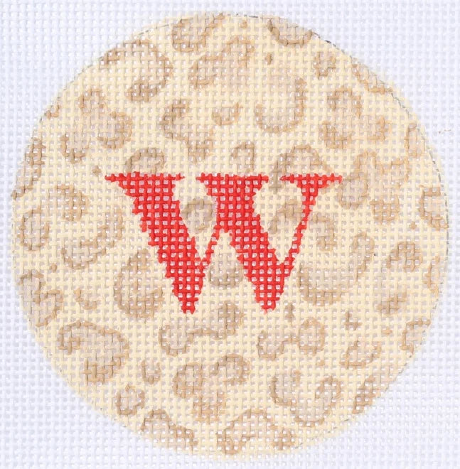 ALB-52 - Bright Disk Letters - Cream and Taupe Leopard, Red Letter