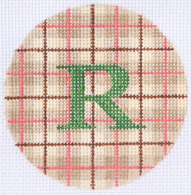 ALB-53 - Bright Disk Letters - Taupe and Nantucket Red Plaid, Hunter Green Letter