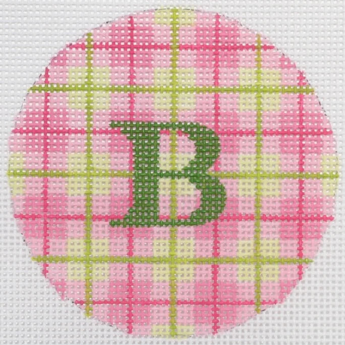 ALB-56 - Bright Disk Letters - Pinks and Greens Plaid, Green Letter