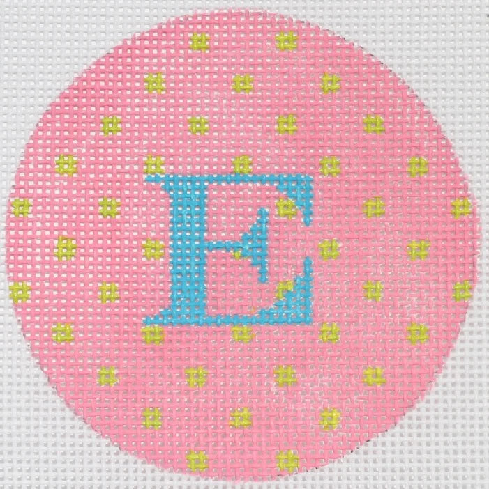 ALB-58 - Bright Disk Letters - Pink and Lime Small Dots, Medium Blue Letter