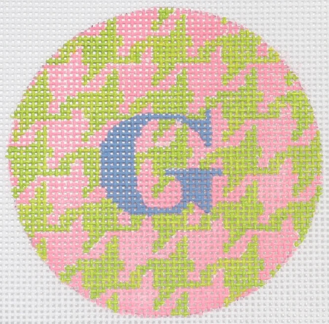 ALB-70 - Bright Disk Letters - Bright Pink and Lime Houndstooth, Periwinkle Letter