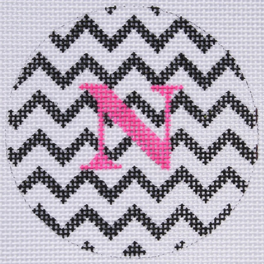 ALB-71 - Bright Disk Letters - Black and White Zigzag, Hot Pink Letter