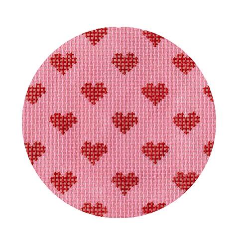 ALB-84 - Bright Disk Letters - Allover Red Hearts on Medium Pink, White Letter