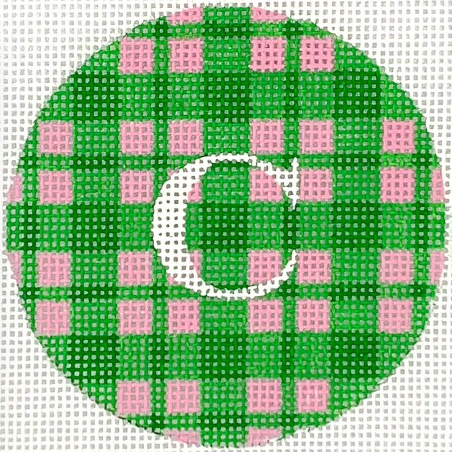 ALB-92 - Bright Disk Letters - Madras Plaid - Kelly Green and Bright Pink, White Letter