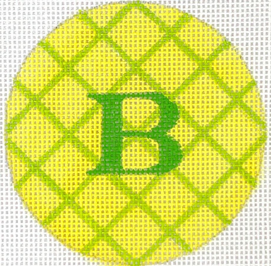 ALB-94 - Bright Disk Letters - Lemon with Lime Crisscross, Bright Green Letter