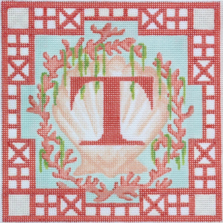 ALCN-02 - Chinoiserie Letter - Shell, Coral, and Seaweek with Chinese Trellis