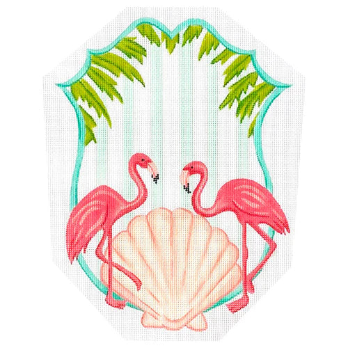 ALCR-13 - Flamingos, Scallop and Palm Branches with Aqua Stripes