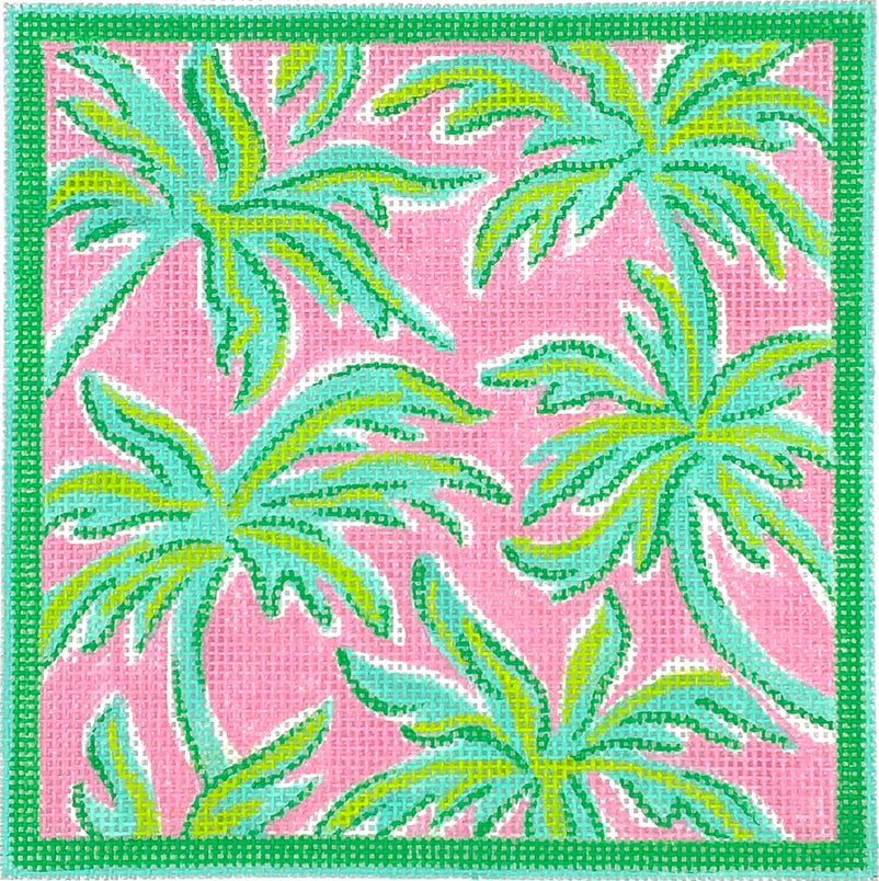 ALL-10 - Palms - Turquoise and Lime on Light Pink with Fuschia Letter