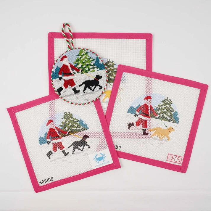 AOK105 - Sporty Santa Ornament - Dog Walking (Black Lab)
