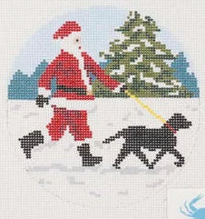 AOK105 - Sporty Santa Ornament - Dog Walking (Black Lab)