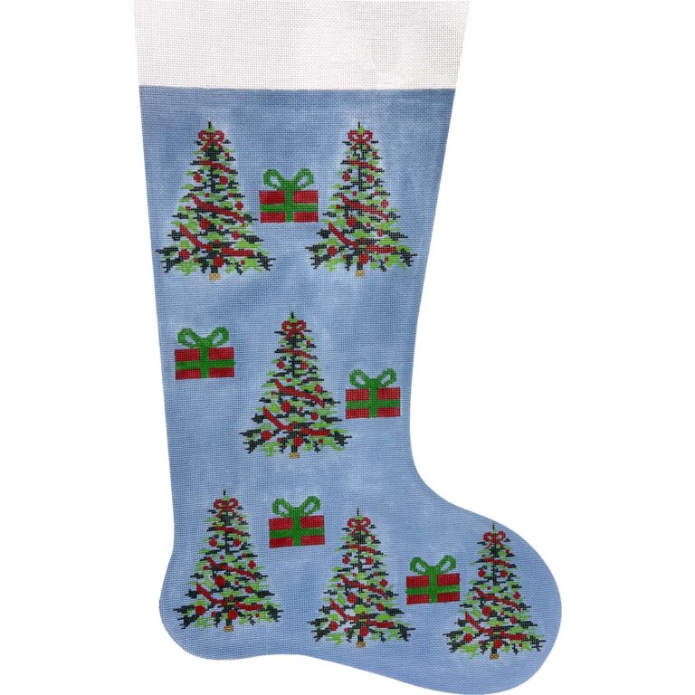 AP 4673 - Blue w/ Trees and Gifts Stocking