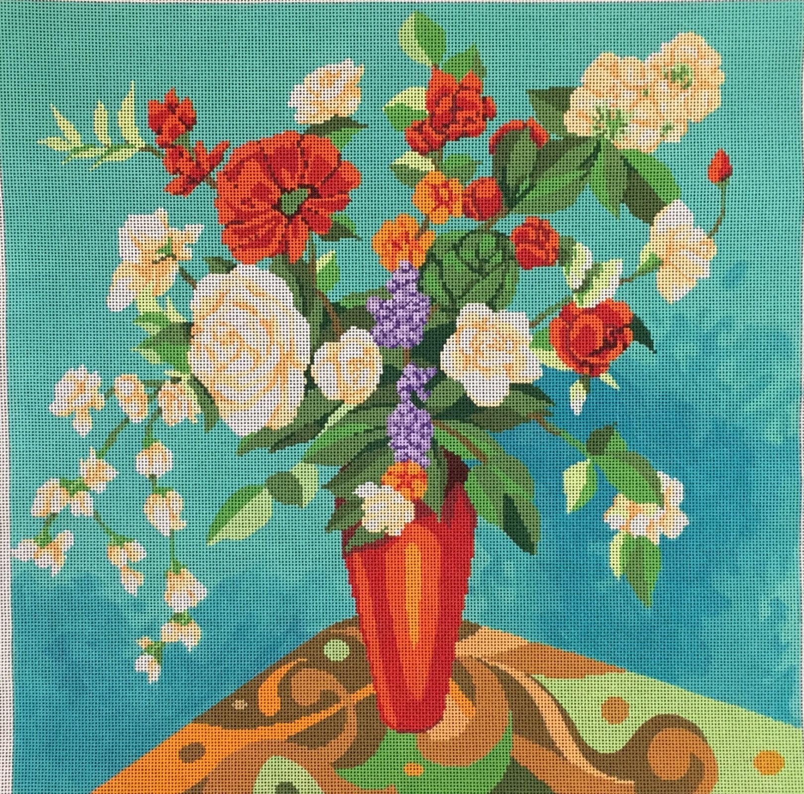ASIT200 - Floral Vase on Turquoise