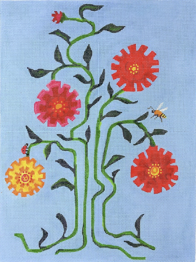 AT-PL-02 - Vibrant Zinnias with Ladybug and Bee