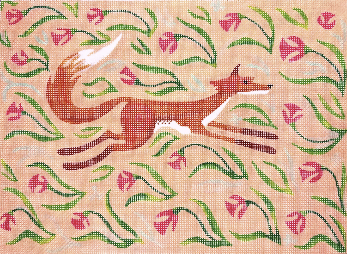 AT-PL-09 - Running Fox with Coral Flowers on Peach