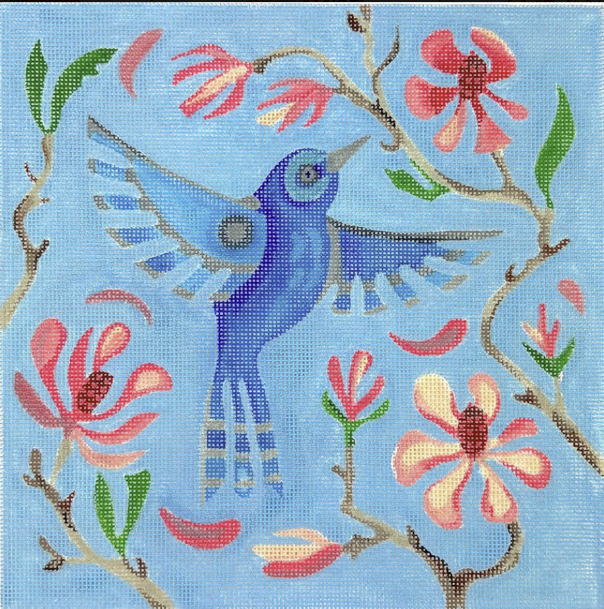 AT-PL-16 - Blue Bunting with Japanese Magnolia on Bright Sky