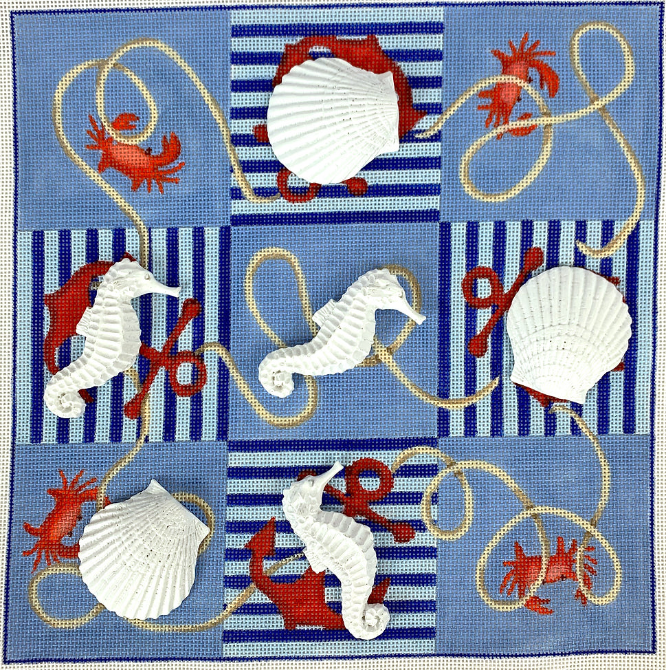 TTT-02 - Tic Tac Toe Board - Nautical Anchors and Rope With Crabs Patchwork