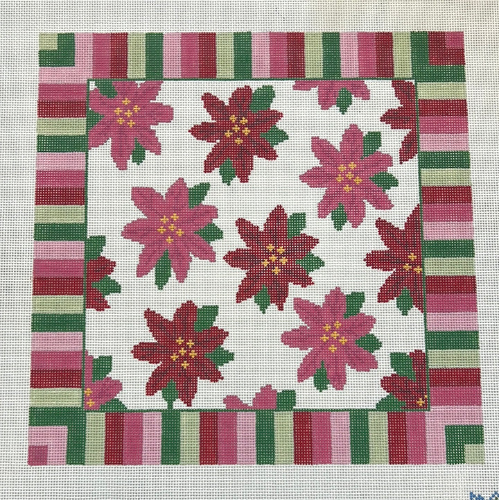 KICH77 - Poinsettia on Stripes Pillow